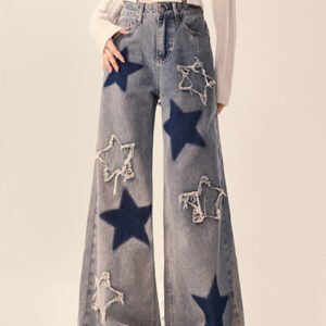 Straight Leg Washed Embroidery Jeans